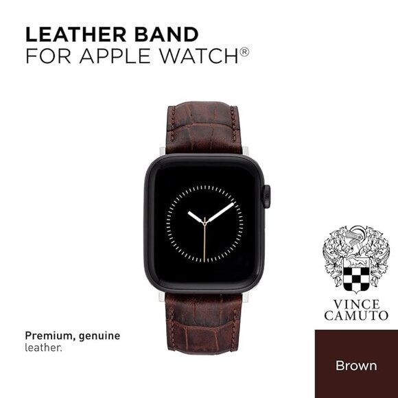 NIB Vince Camuto Brown Leather Apple Watch Band – Crocodile Pattern – 42/44/45mm - Picture 5 of 11